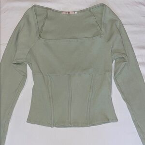 Miami Ribbed Green Long Sleeve Top XL